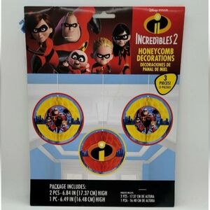 🆕 Disney/Pixar Incredibles 2 Honeycomb Decoration, 3 pcs, New